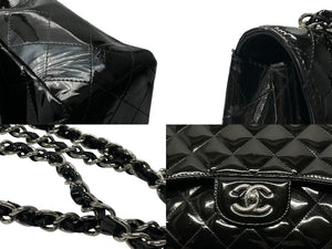 CHANEL シャネル デカマトラッセ30 Sフラップ Wチェーンショルダーバッグ 19番台 A58600 パテントレザー ブラック 美品 中古 4b007364