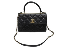 Load image into Gallery viewer, CHANEL シャネル マトラッセ トップハンドル フラップバッグ 20番台 A92236 カーフスキン ブラック ゴールド金具 美品 中古 4b007365