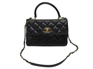 CHANEL シャネル マトラッセ トップハンドル フラップバッグ 20番台 A92236 カーフスキン ブラック ゴールド金具 美品 中古 4b007365