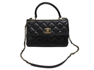 CHANEL シャネル マトラッセ トップハンドル フラップバッグ 20番台 A92236 カーフスキン ブラック ゴールド金具 美品 中古 4b007365