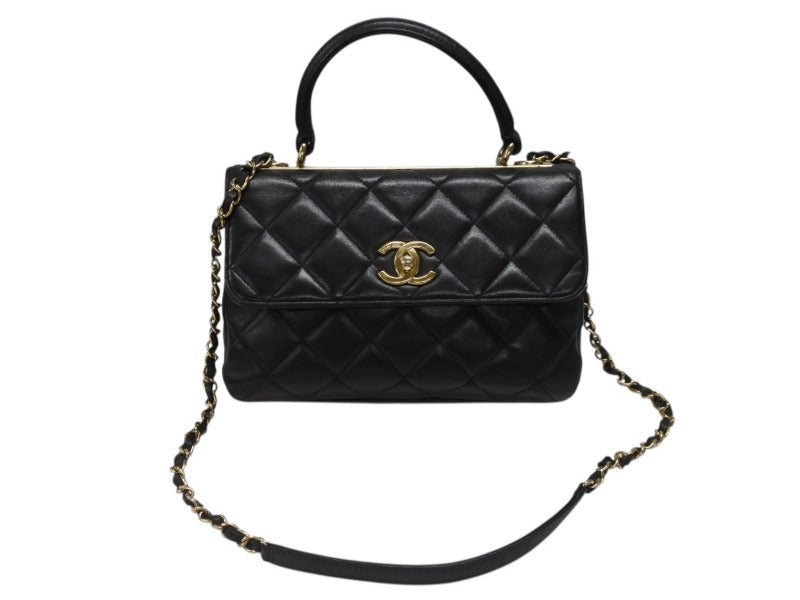 CHANEL シャネル マトラッセ トップハンドル フラップバッグ 20番台 A92236 カーフスキン ブラック ゴールド金具 美品 中古 4b007365