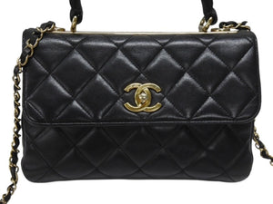 CHANEL シャネル マトラッセ トップハンドル フラップバッグ 20番台 A92236 カーフスキン ブラック ゴールド金具 美品 中古 4b007365