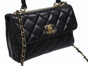 CHANEL シャネル マトラッセ トップハンドル フラップバッグ 20番台 A92236 カーフスキン ブラック ゴールド金具 美品 中古 4b007365