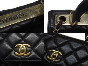 CHANEL シャネル マトラッセ トップハンドル フラップバッグ 20番台 A92236 カーフスキン ブラック ゴールド金具 美品 中古 4b007365