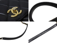 Load image into Gallery viewer, CHANEL シャネル マトラッセ トップハンドル フラップバッグ 20番台 A92236 カーフスキン ブラック ゴールド金具 美品 中古 4b007365