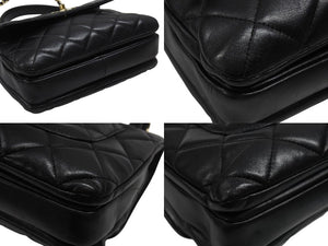 CHANEL シャネル マトラッセ トップハンドル フラップバッグ 20番台 A92236 カーフスキン ブラック ゴールド金具 美品 中古 4b007365