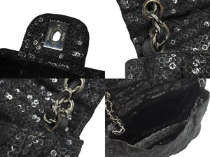 極美品 CHANEL シャネル デカマトラッセ32 Sフラップ Wチェーンショルダーバッグ 12番台 ココマーク スパンコール シルバー金具 中古 4b007366