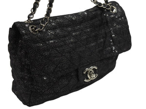 極美品 CHANEL シャネル デカマトラッセ32 Sフラップ Wチェーンショルダーバッグ 12番台 ココマーク スパンコール シルバー金具 中古 4b007366