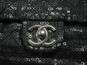 極美品 CHANEL シャネル デカマトラッセ32 Sフラップ Wチェーンショルダーバッグ 12番台 ココマーク スパンコール シルバー金具 中古 4b007366