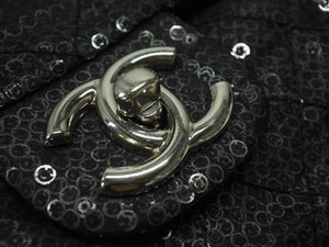 極美品 CHANEL シャネル デカマトラッセ32 Sフラップ Wチェーンショルダーバッグ 12番台 ココマーク スパンコール シルバー金具 中古 4b007366