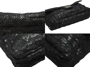 極美品 CHANEL シャネル デカマトラッセ32 Sフラップ Wチェーンショルダーバッグ 12番台 ココマーク スパンコール シルバー金具 中古 4b007366