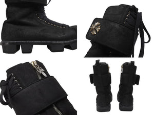 極美品 CHROME HEARTS クロムハーツ x RICK OWENS リックオウエンス アーミーブーツ サイズ43 ダガージップ CHプラス装飾 中古 4b007369