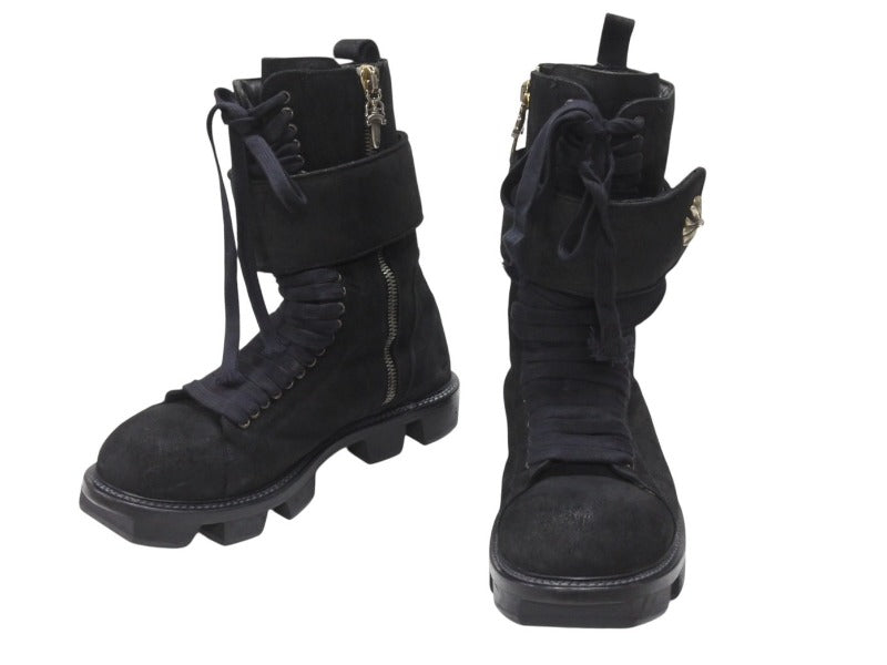 極美品 CHROME HEARTS クロムハーツ x RICK OWENS リックオウエンス アーミーブーツ サイズ43 ダガージップ CHプラス装飾 中古 4b007369