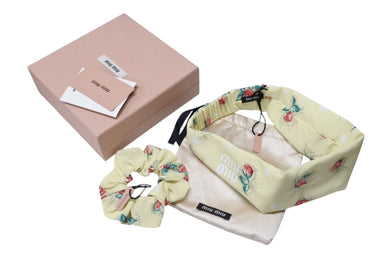 新品同様 MIUMIU ミュウミュウ シュシュ ヘアバンドセット ヘアアクセサリー 小物 シルク イエロー マルチカラー 中古 4b007372