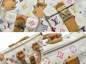 LOUIS VUITTON ルイヴィトン スピーディ30 ハンドバッグ M92643 モノグラム マルチカラー 村上隆 ホワイト 美品 中古 4b007377