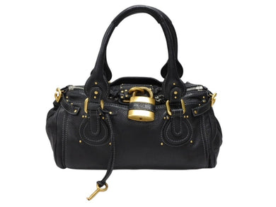 極美品 Chloe クロエ ハンドバッグ パディントン ワンショルダーバッグ ブラック レザー B19FG0 ゴールド金具 中古 4b007388