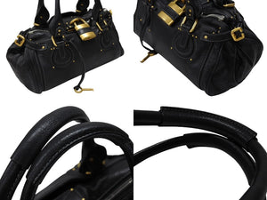 極美品 Chloe クロエ ハンドバッグ パディントン ワンショルダーバッグ ブラック レザー B19FG0 ゴールド金具 中古 4b007388