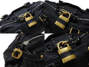 極美品 Chloe クロエ ハンドバッグ パディントン ワンショルダーバッグ ブラック レザー B19FG0 ゴールド金具 中古 4b007388