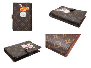 極美品 LOUIS VUITTON ルイヴィトン 手帳カバー アジェンダPM モノグラムパンダ 村上隆 R20011 ブラウン マルチカラー 中古 4b004640