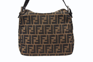 FENDI フェンディ マンマバケット ワンショルダーバッグ ズッカ柄 キャンバス レザー ブラウン シルバー金具 美品 中古 4b007932