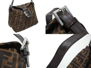 FENDI フェンディ マンマバケット ワンショルダーバッグ ズッカ柄 キャンバス レザー ブラウン シルバー金具 美品 中古 4b007932
