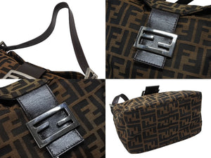 FENDI フェンディ マンマバケット ワンショルダーバッグ ズッカ柄 キャンバス レザー ブラウン シルバー金具 美品 中古 4b007932