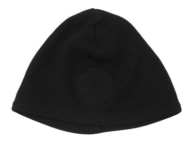 CHROME HEARTS クロムハーツ サーマルニット帽 ビーニー クロス ロゴ コットン ブラック ホワイト 美品 中古 4b007394
