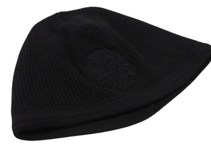 CHROME HEARTS クロムハーツ サーマルニット帽 ビーニー クロス ロゴ コットン ブラック ホワイト 美品 中古 4b007394