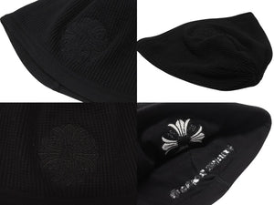 CHROME HEARTS クロムハーツ サーマルニット帽 ビーニー クロス ロゴ コットン ブラック ホワイト 美品 中古 4b007394