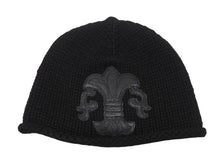 Load image into Gallery viewer, 極美品 CHROME HEARTS クロムハーツ BSフレア レザーパッチ ニットキャップ BSフレア ボタン ビーニー カシミヤ ブラック ONE SIZE 中古 4b007395