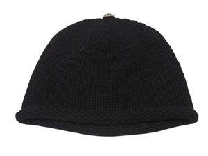 極美品 CHROME HEARTS クロムハーツ BSフレア レザーパッチ ニットキャップ BSフレア ボタン ビーニー カシミヤ ブラック ONE SIZE 中古 4b007395
