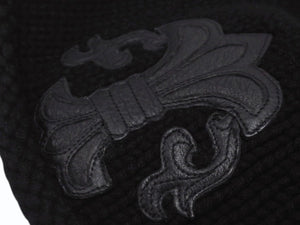 極美品 CHROME HEARTS クロムハーツ BSフレア レザーパッチ ニットキャップ BSフレア ボタン ビーニー カシミヤ ブラック ONE SIZE 中古 4b007395