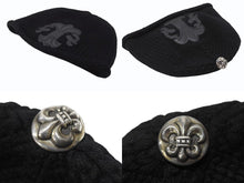 Load image into Gallery viewer, 極美品 CHROME HEARTS クロムハーツ BSフレア レザーパッチ ニットキャップ BSフレア ボタン ビーニー カシミヤ ブラック ONE SIZE 中古 4b007395