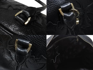 新品同様 CHROME HEARTS クロムハーツ 新型 ジムバッグ ミディアム ハンドバッグ セメタリークロスパッチ 14パッチ ブラック 中古 4b007404