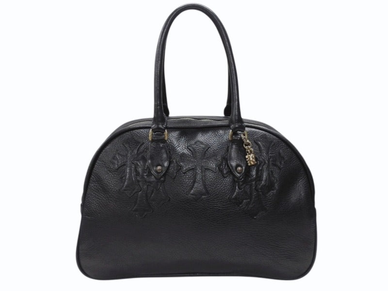 新品同様 CHROME HEARTS クロムハーツ 新型 ジムバッグ ミディアム ハンドバッグ セメタリークロスパッチ 14パッチ ブラック 中古 4b007404