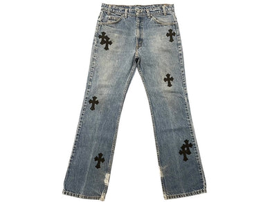 極美品 CHROME HEARTS クロムハーツ LEVI'S 517 リーバイス 517 セメタリークロスパッチデニム ジーンズ サイズ32 15パッチ 中古 4b007406