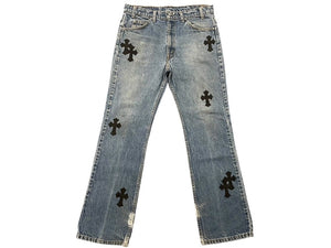 極美品 CHROME HEARTS クロムハーツ LEVI'S 517 リーバイス 517 セメタリークロスパッチデニム ジーンズ サイズ32 15パッチ 中古 4b007406