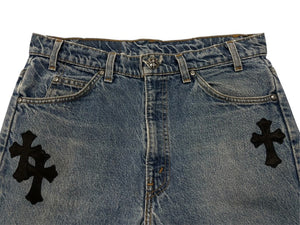 極美品 CHROME HEARTS クロムハーツ LEVI'S 517 リーバイス 517 セメタリークロスパッチデニム ジーンズ サイズ32 15パッチ 中古 4b007406