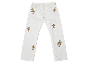 極美品 CHROME HEARTS クロムハーツ LEVI'S リーバイス 501 クロスパッチデニム ジーンズ サイズ32 レオパード ハラコ 15パッチ 中古 4b007407