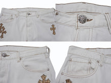 Load image into Gallery viewer, 極美品 CHROME HEARTS クロムハーツ LEVI&#39;S リーバイス 501 クロスパッチデニム ジーンズ サイズ32 レオパード ハラコ 15パッチ 中古 4b007407