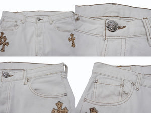 極美品 CHROME HEARTS クロムハーツ LEVI'S リーバイス 501 クロスパッチデニム ジーンズ サイズ32 レオパード ハラコ 15パッチ 中古 4b007407