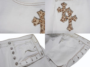 極美品 CHROME HEARTS クロムハーツ LEVI'S リーバイス 501 クロスパッチデニム ジーンズ サイズ32 レオパード ハラコ 15パッチ 中古 4b007407