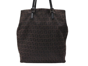 FENDI フェンディ ズッキーノ柄 トートバッグ 8BH067 ブラウン キャンバス レザー シルバー金具 美品 中古 4b007421