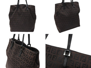 FENDI フェンディ ズッキーノ柄 トートバッグ 8BH067 ブラウン キャンバス レザー シルバー金具 美品 中古 4b007421