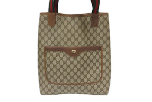 GUCCI グッチ シェリーライン GGロゴ トートバッグ ベージュ オールドグッチ 39.02.003 PVC レザー ゴールド金具 美品 中古 4b007434