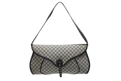 CELINE セリーヌ マカダム ワンショルダーバッグ YS 00755 ナイロンキャンバス レザー グレー ブラック シルバー金具 美品 中古 4b007437