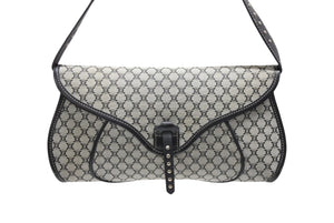 CELINE セリーヌ マカダム ワンショルダーバッグ YS 00755 ナイロンキャンバス レザー グレー ブラック シルバー金具 美品 中古 4b007437