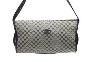 CELINE セリーヌ マカダム ワンショルダーバッグ YS 00755 ナイロンキャンバス レザー グレー ブラック シルバー金具 美品 中古 4b007437