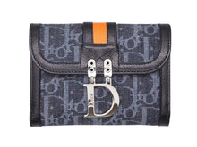 Load image into Gallery viewer, Like new Christian Dior bifold compact wallet in Trotter line, navy, black, and orange, pre-owned, item number 4b007438 