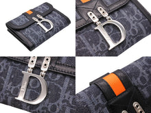 Load image into Gallery viewer, Like new Christian Dior bifold compact wallet in Trotter line, navy, black, and orange, pre-owned, item number 4b007438 